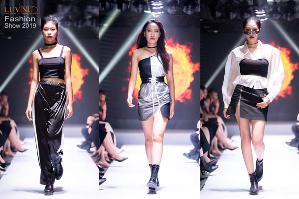 Trang phục tông đen bạc hiện đại của học viên Luvinus tại Fashion Show 2019