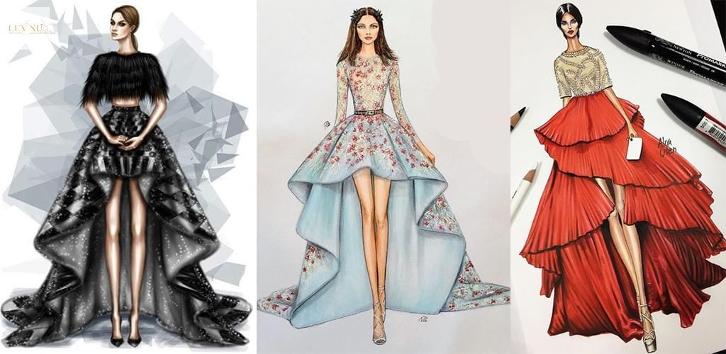 Vẽ phác họa thiết kế thời trang  Diễn hoạ váy cưới bằng chất liệu Marker  trên nền màu nước kết hợp nhấn chì 